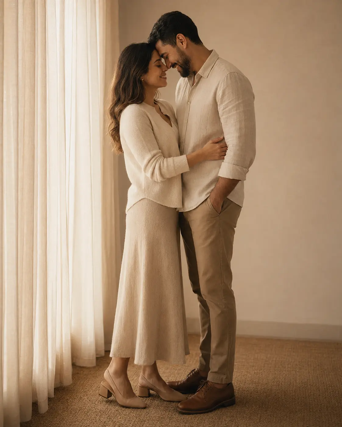 Casal em um momento afetuoso, representando uma lembrança transformada em música